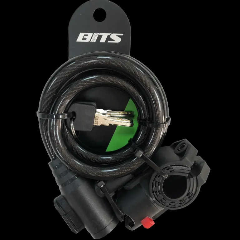 BITS Wirelock curly 12x1000mm key incl bracket - Cykellås - BITS Wirelock curly 12x1000mm key incl bracket