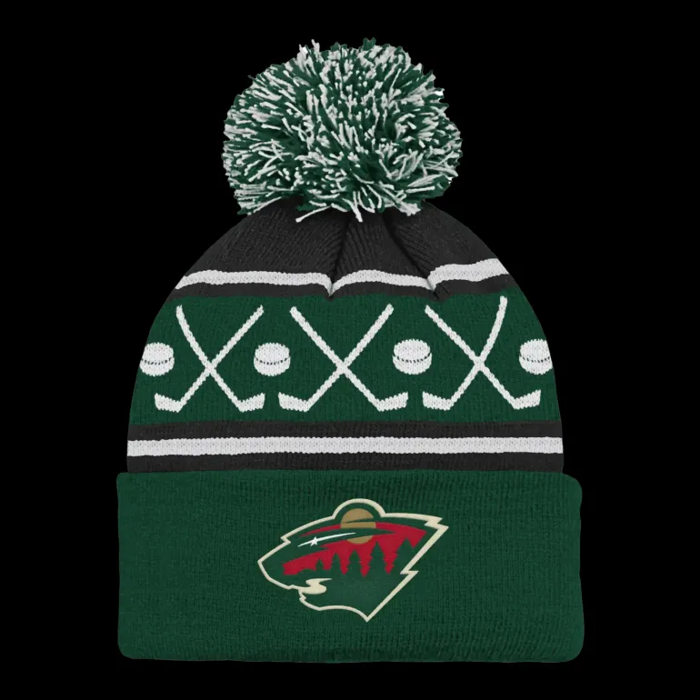 Faceoff Cuff Knit Beanie with pom Wild - 24/25, supportermössa, barn - NHL-Produkter - Faceoff Cuff Knit Beanie with pom Wild - 24/25, supportermössa, barn