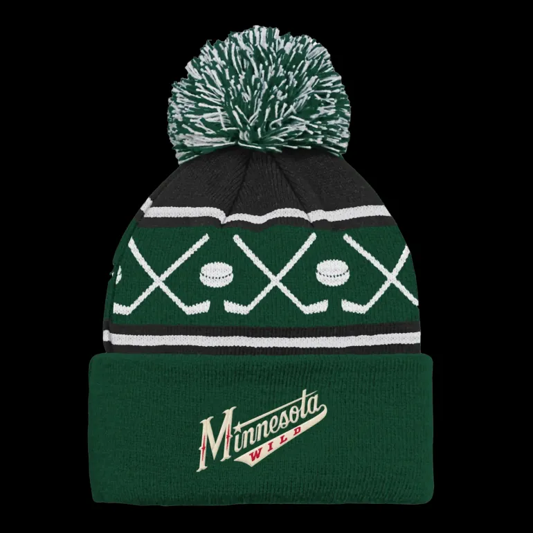 Faceoff Cuff Knit Beanie with pom Wild - 24/25, supportermössa, barn - NHL-Produkter - Faceoff Cuff Knit Beanie with pom Wild - 24/25, supportermössa, barn