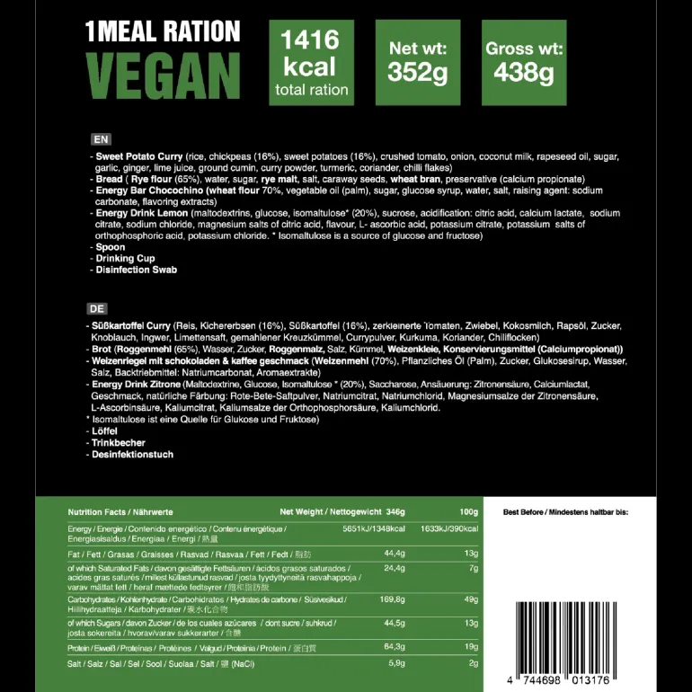 1 Meal Ration Vegan, turmat - Frystorkad Mat - 1 Meal Ration Vegan, turmat