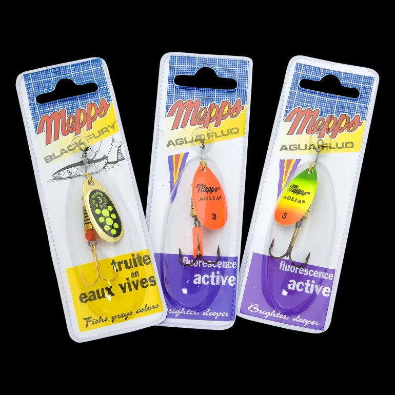 Mepps Aglia #3, Fluo - Black Fury Mix 3-pack I Påse - Dragset - Mepps Aglia #3, Fluo - Black Fury Mix 3-pack I Påse