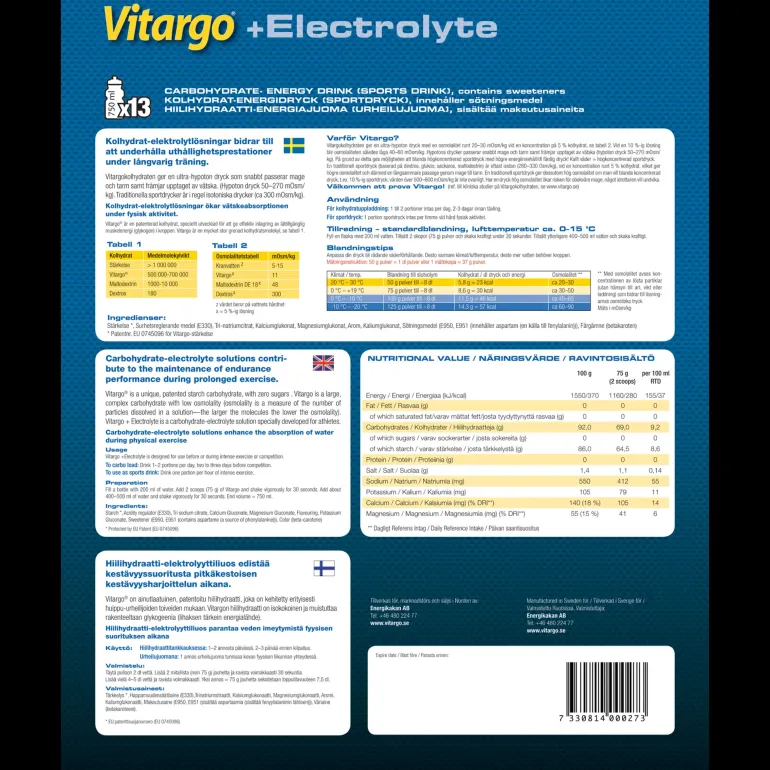 Vitargo +Electrolyte 1kg - Energibars - Vitargo +Electrolyte 1kg