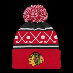 Faceoff Cuff Knit Beanie with pom Blackhawks - 24/25, supportermössa, unisex - NHL-Produkter - Faceoff Cuff Knit Beanie with pom Blackhawks - 24/25, supportermössa, unisex