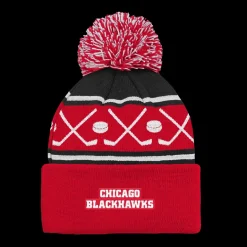 Faceoff Cuff Knit Beanie with pom Blackhawks - 24/25, supportermössa, unisex - NHL-Produkter - Faceoff Cuff Knit Beanie with pom Blackhawks - 24/25, supportermössa, unisex